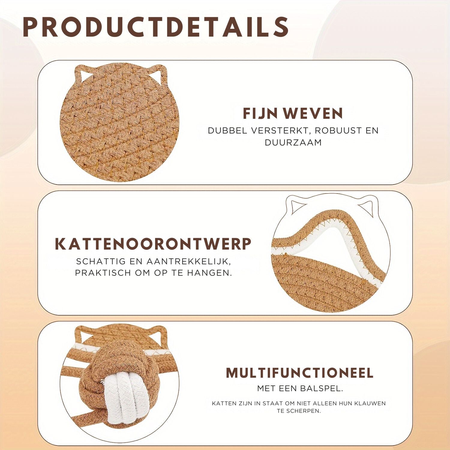 productdetails van kattenkrabmat met oorontwerp